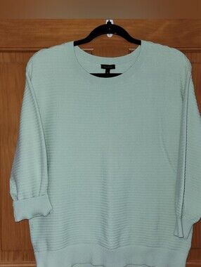 Talbots Womens M Mint Green Ribbed Sweater 3/4 Sleeves Minimalist